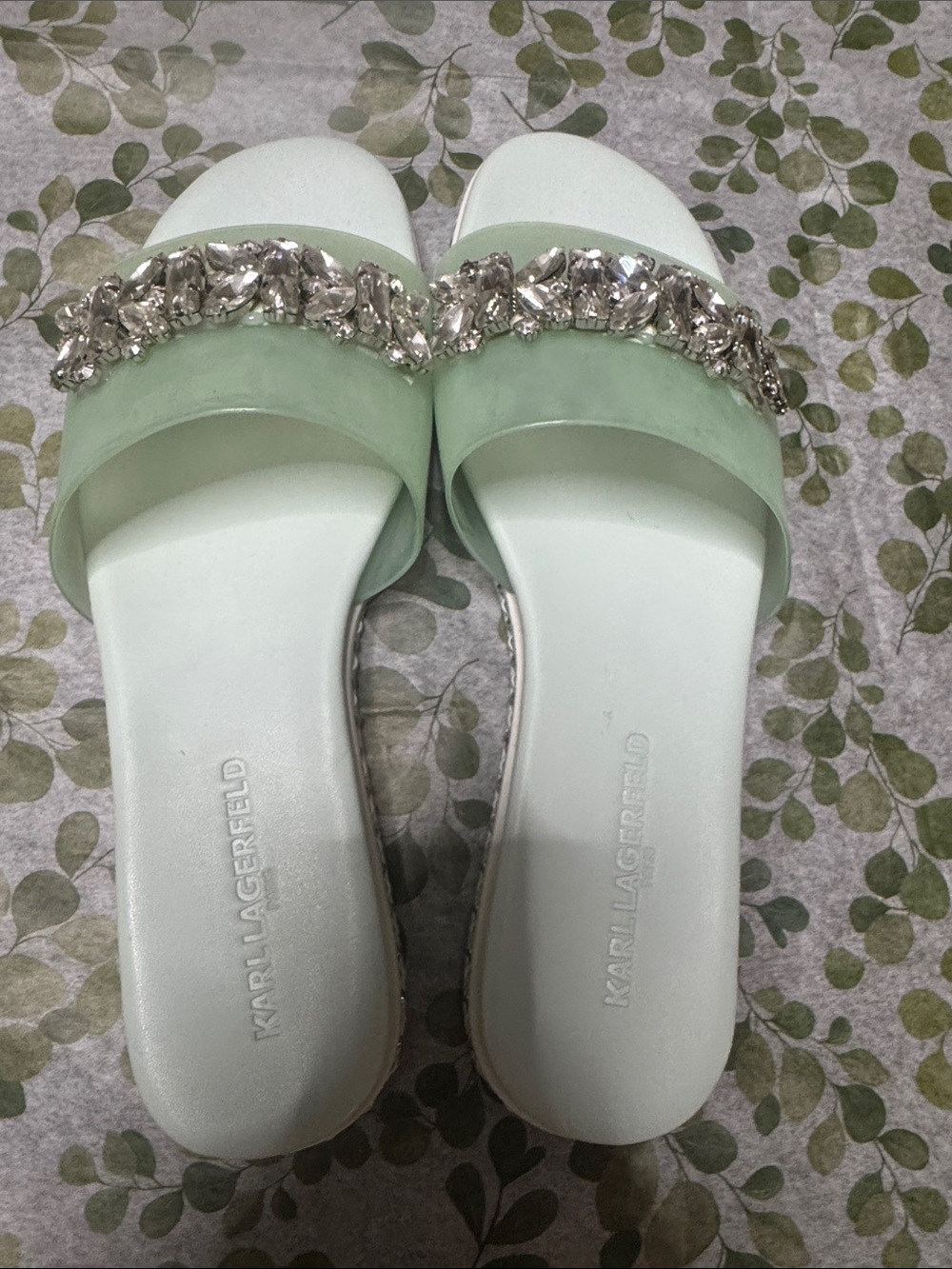 Karl Lagerfeld Mint Crystal-Embellished Slide Sandals